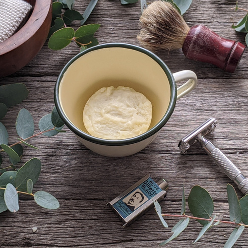Enamel Shaving Mug - cream with green trim