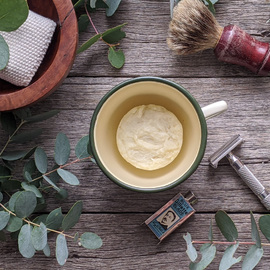 Enamel Shaving Mug - cream with green trim