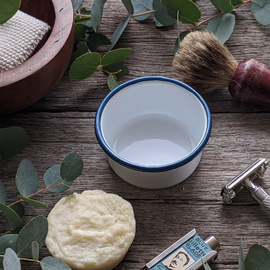 Enamel Shaving Ramekin [Colour: White with blue trim]