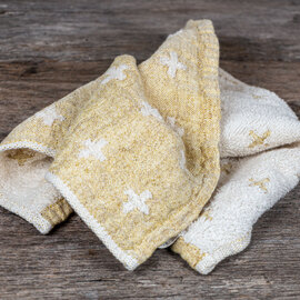 Linen and Cotton Face Towel with Cross Design [Colour: Yellow]