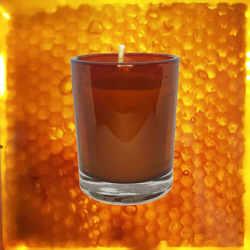 Unscented Hand- Poured Beeswax Candle in amber glass holder
