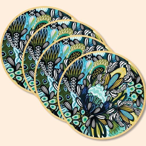 Kirsten Katz Wooden Coasters Azure Natives, Set of 4