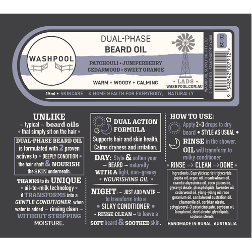 Dual-Phase Beard Oil: Patchouli • Juniperberry • Cedarwood • Sweet Orange