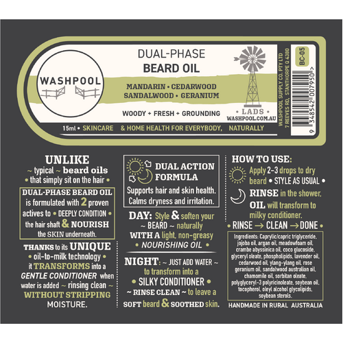 Dual-Phase Beard Oil: Mandarin • Cedarwood • Sandalwood • Geranium
