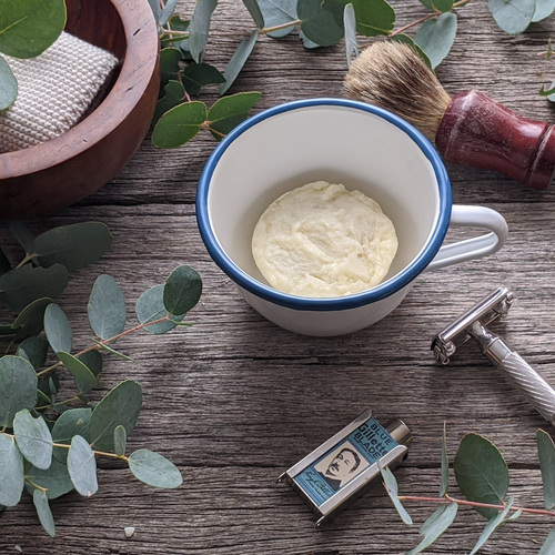 Enamel Shaving Mug - white with blue trim