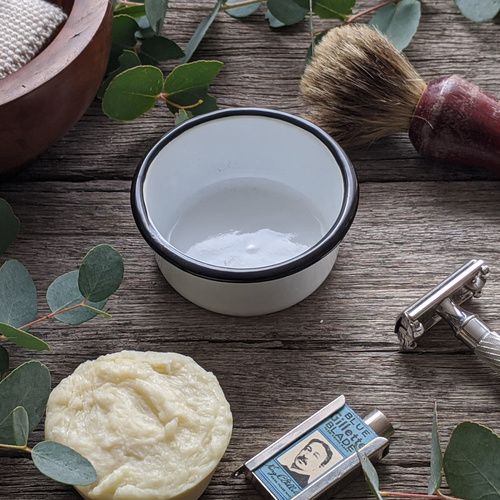 Enamel Shaving Ramekin [Colour: White with black trim]
