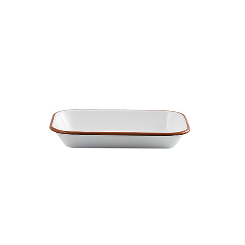 Enamel Soap Dish White with Red Rim