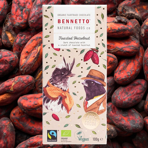 BENNETTO Organic Dark Chocolate Toasted Hazelnut 100g