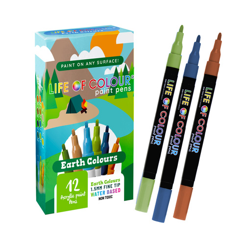 Earth Colours Acrylic Paint Pens - Pack of 12