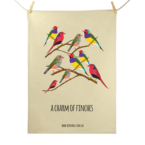 Charm of Finches Tea Towel