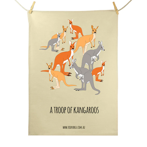 Troop of Kangaroos Tea Towel