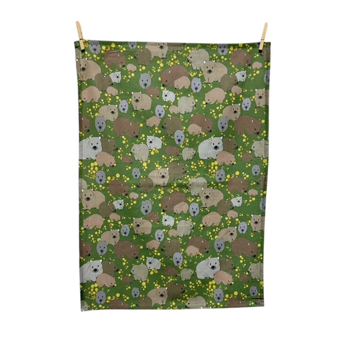 Wombat & Wattle Pattern Tea Towel